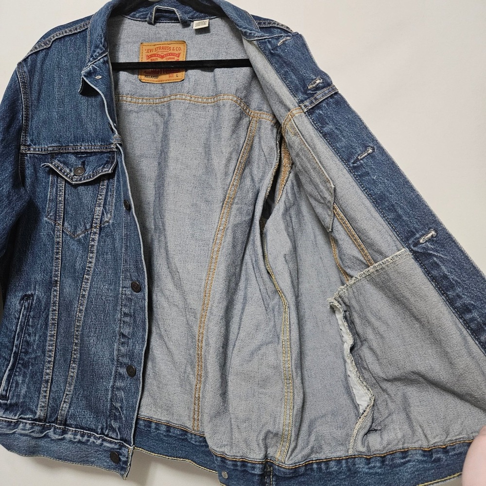 VTG Style Levi's Relaxed Denim Trucker Jacket Retro 90s Indigo Blue Grunge L - Picture 8 of 12